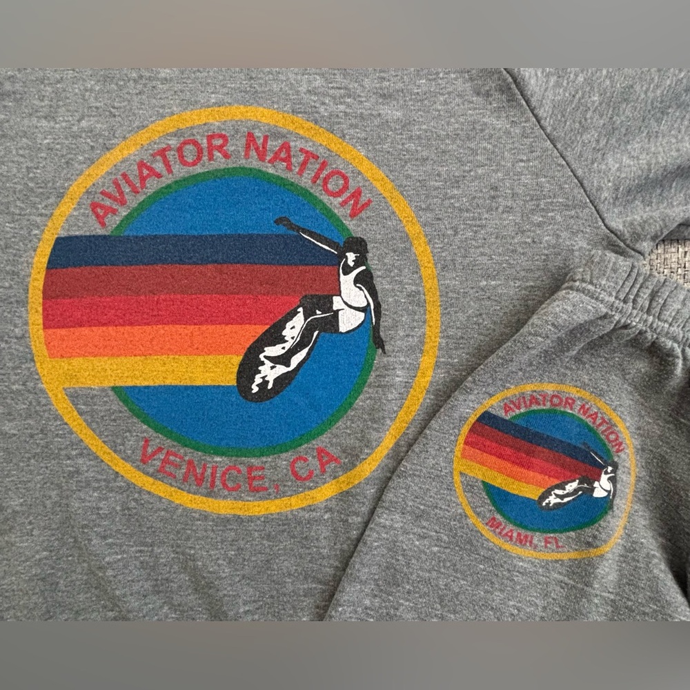 Aviator Nation 🌈 Grey Venice Logo Sweatshirt & Miami Logo Sweatpants Size Small - Picture 3 of 13